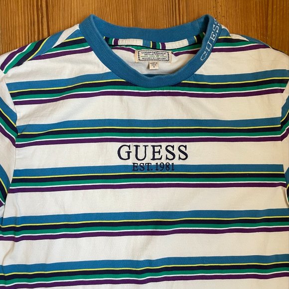 SOLD Guess vintage 90s embroidered logo striped tee SIZE S - Picture 2 of 6